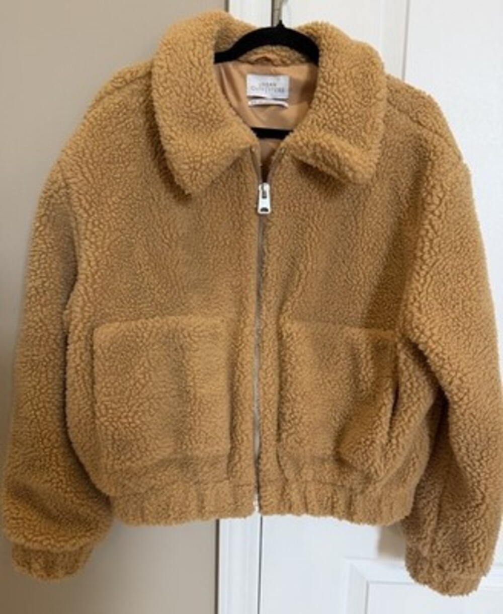 Urban Outfitters Jacket Women M Beige  Teddy High Pile Sherpa Fleece Cropped Zip